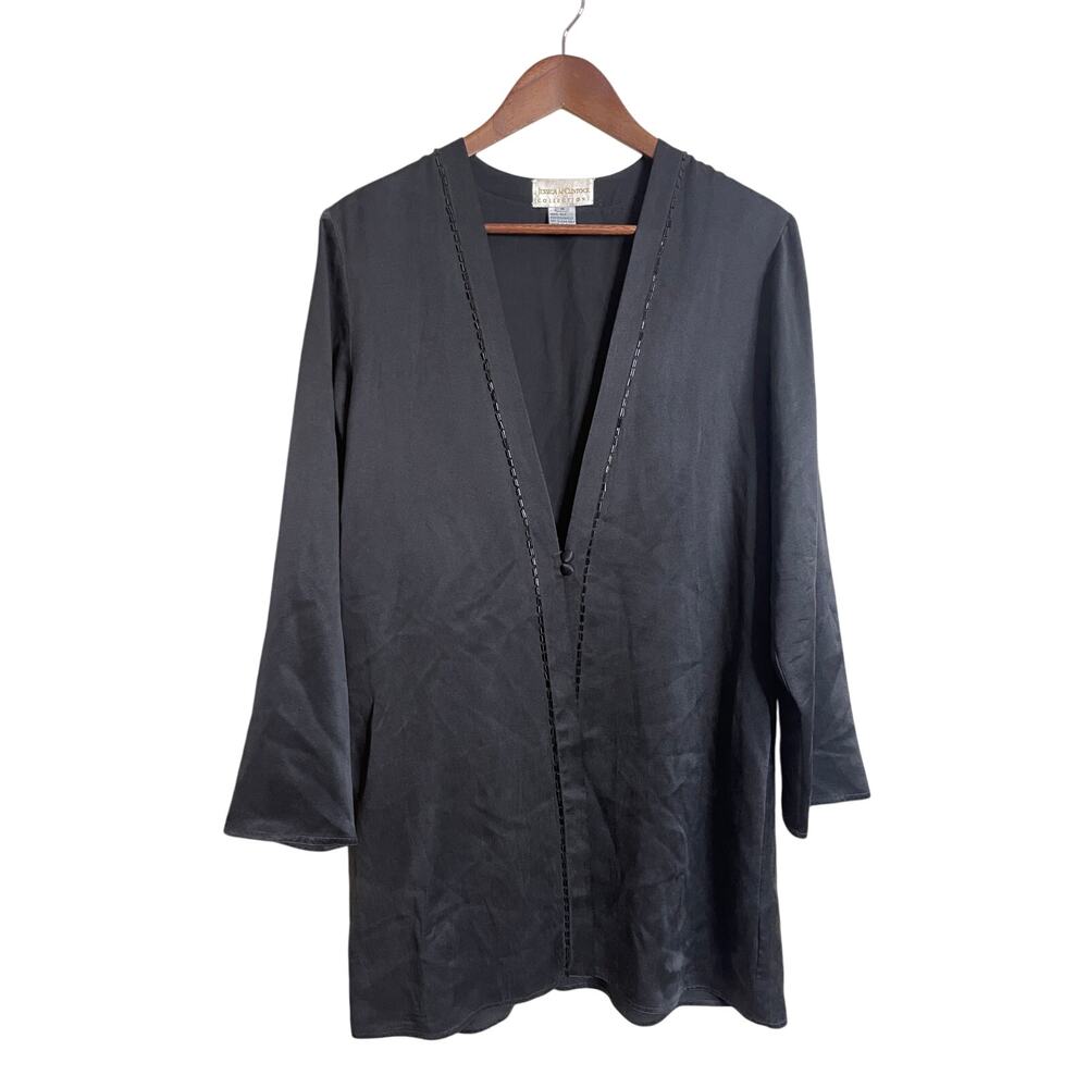 Vintage Jessica McClintock Collection  Silk Black One Button Cardigan Womans M